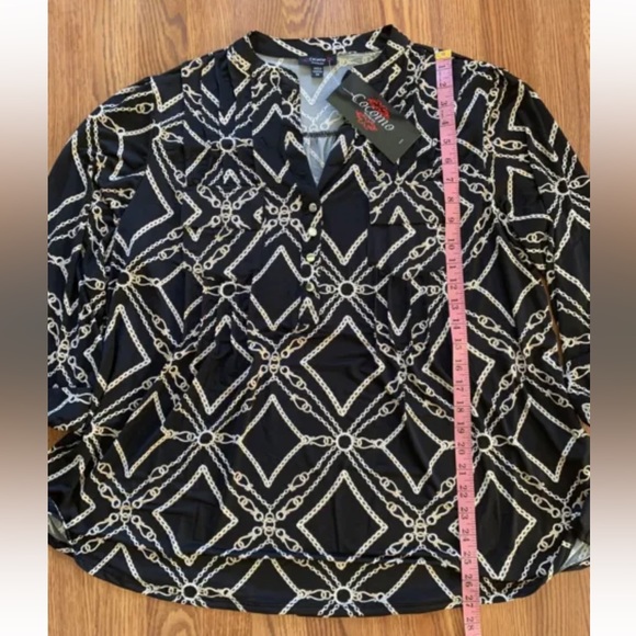 COCOMO 2X Black Beige 3/4 sleeve Plus Size women's Pintuck Blouse tunic - Picture 10 of 11